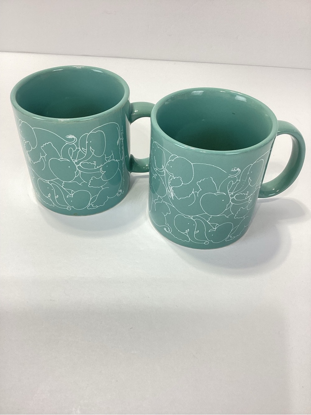Vintage Taylor & NG Naughty Elephants on Coffee Mug set of 2 Green